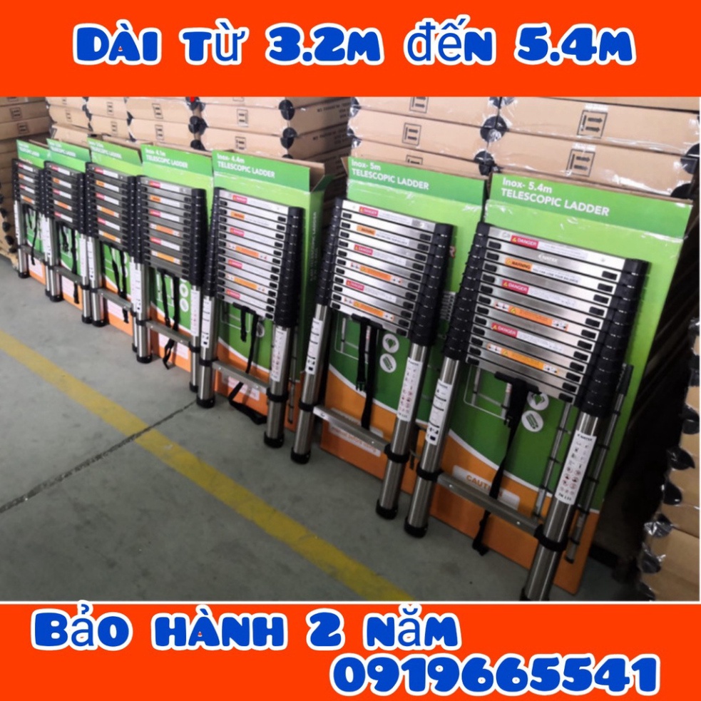 Thang nhôm rút đơn INOX 2023 nhập khẩu chất lượng cao, chiều cao 3,2m đến 5,4m, đai nhựa thiết kế mới