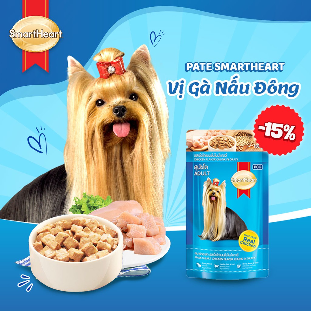  Pate cho chó Smart heart 130g vị gà bò thức ăn chó lớn nhỏ cún cưng Con Mèo Xiêm