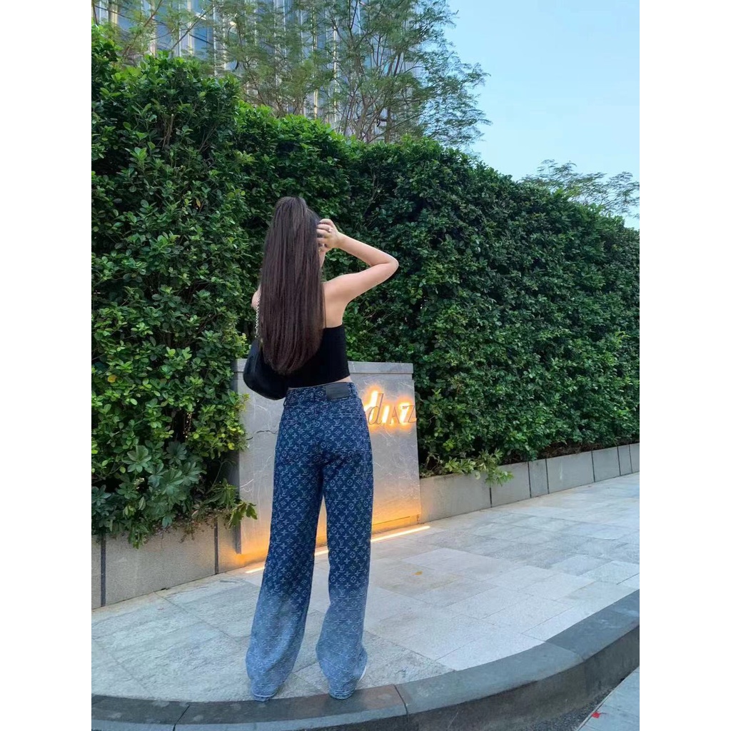 Quần jean nữ, ống đứng, cạp cao LV louis vuitton, phong cách cá tính