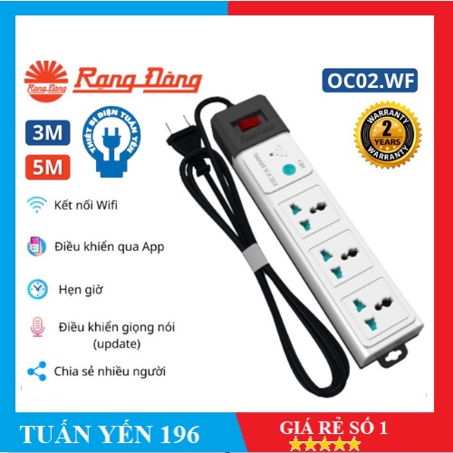 Ổ cắm thông minh Wifi 3m 5m Rạng Đông Model: OC02.WF 3C/3M/10A