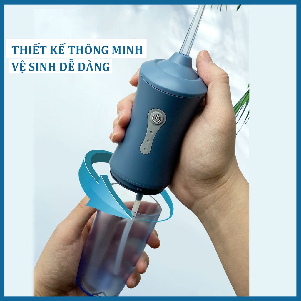 Máy tăm nước cầm tay mini vệ sinh răng miệng cao cấp với 4 vòi phun áp lực cao làm sạch nhanh, dùng cho người niềng răng