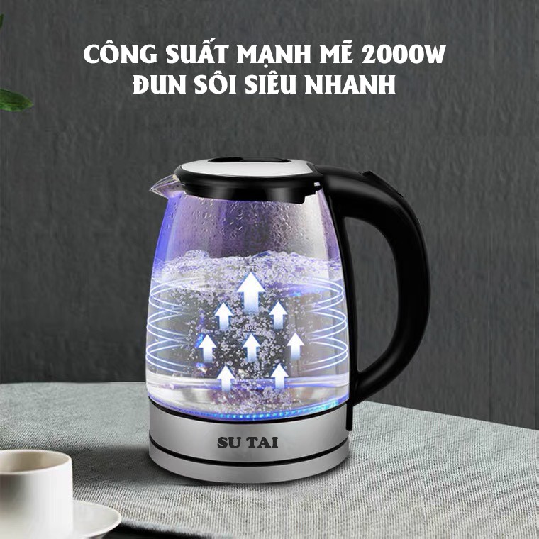 ✨HOT✨Ấm siêu tốc thủy tinh, ấm đun nước siêu tốc SUTAI dung tích 2 lít - có đèn led hiện đại