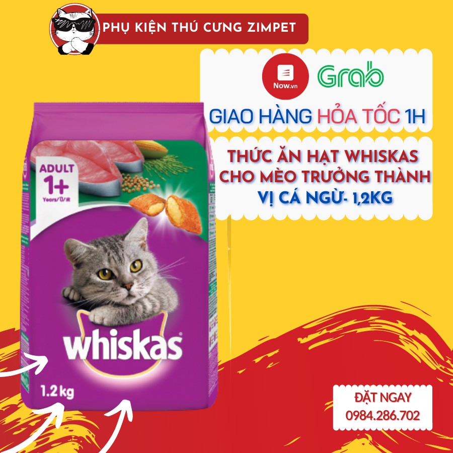 Thức ăn hạt cho mèo trưởng thành Whiskas gói 1,2kg - Thức ăn cho mèo Whiskas Adult - Zimpet