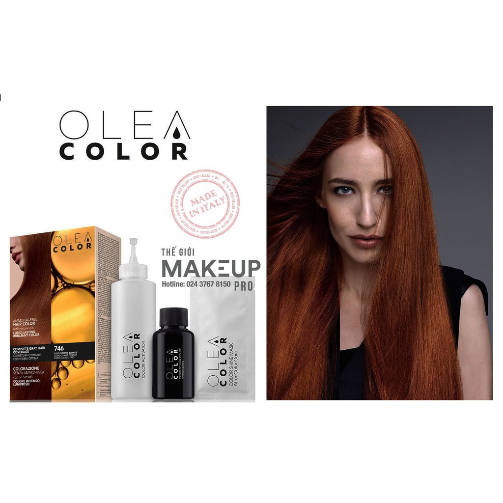 [VÀNG ÁNH ĐỒNG] Thuốc nhuộm tóc không Amoniac Olea Color ITALY Màu 746 Cold Copper Blonde