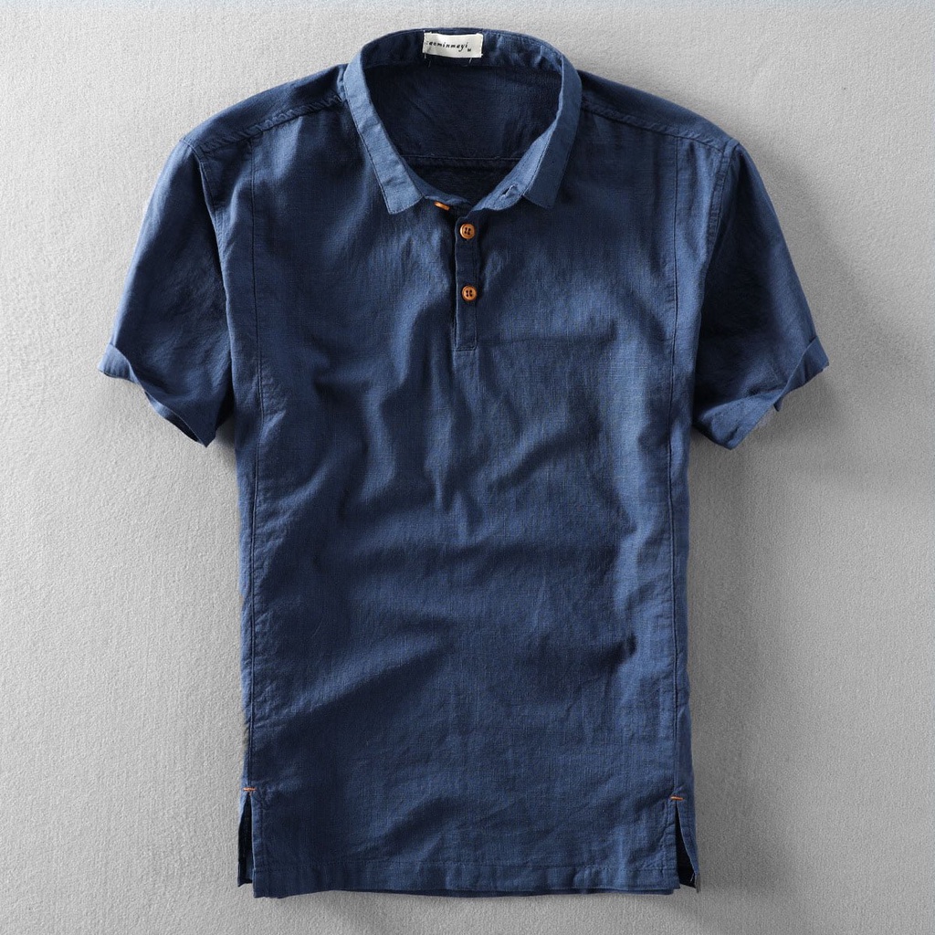 Áo đũi nam polo chất vải đũi linen cộc tay thoáng mát phong cách trẻ trung