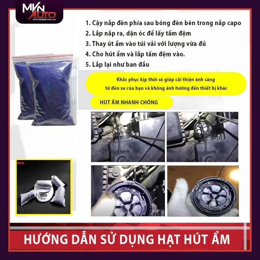 Hạt chống ẩm, hạt hút ẩm màu xanh hút nước chống ẩm kính và đèn bị động nước bên trong ô tô, tặng kèm túi giấy vải - Mvn