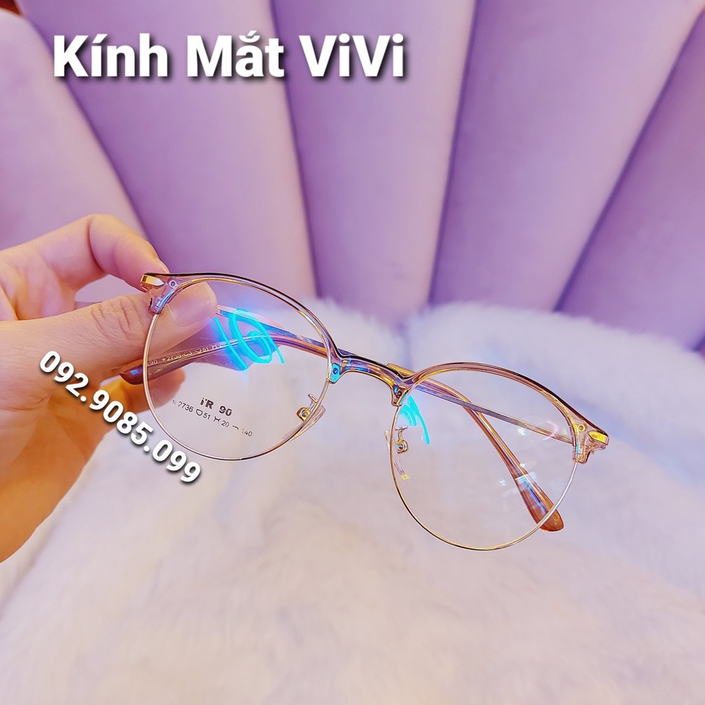 Gọng kính cận kim loại dáng tròn Nam nữ  V2763 - Kính thời trang hàn quốc 0 độ + Nhận cắt cận - viễn - loạn