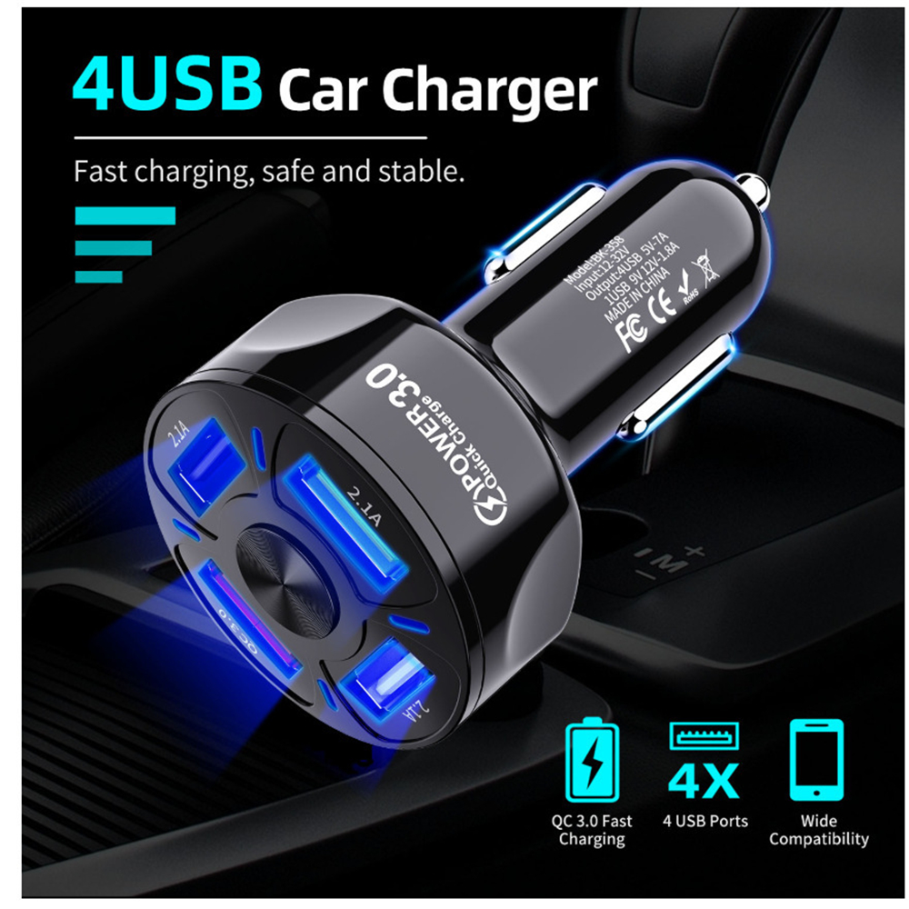 Tẩu sạc nhanh chuyển đổi 4 cổng USB 3.0 có đèn LED hiển thị dành cho xe hơi