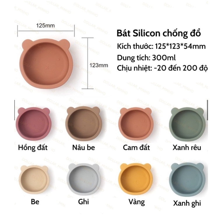Bát ăn dặm bằng silicon hình gấu cao cấp có đế hít chống đổ cho bé(kèm thìa)
