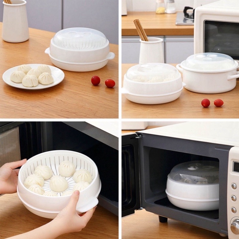 Khay hấp dùng cho lò vi sóng, Khay hấp thực phẩm 3 chi tiết bằng nhựa