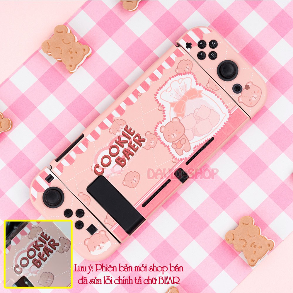 Ốp lưng + case Joy-Con chủ đề Cookie Bear nhựa TPU dẻo cao cấp hãng Geekshare cho Nintendo Switch