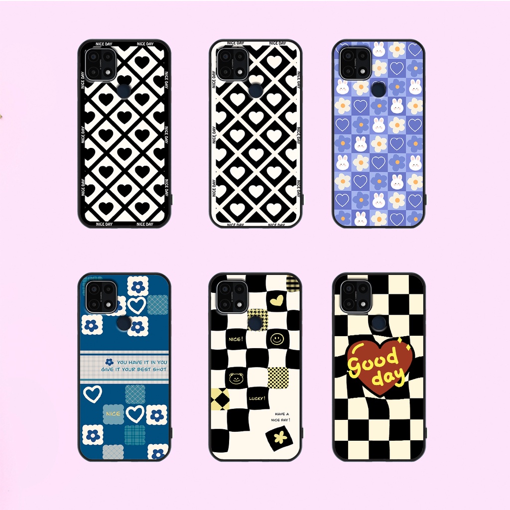 Ốp lưng Oppo A15 - Oppo A15s in hoạ tiết caro trái tim đen trắng, gấu bear cute đáng yêu