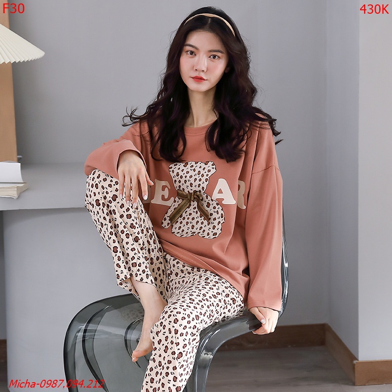 Bộ mặc nhà nữ dài tay Bear màu cam đất - Micha F30