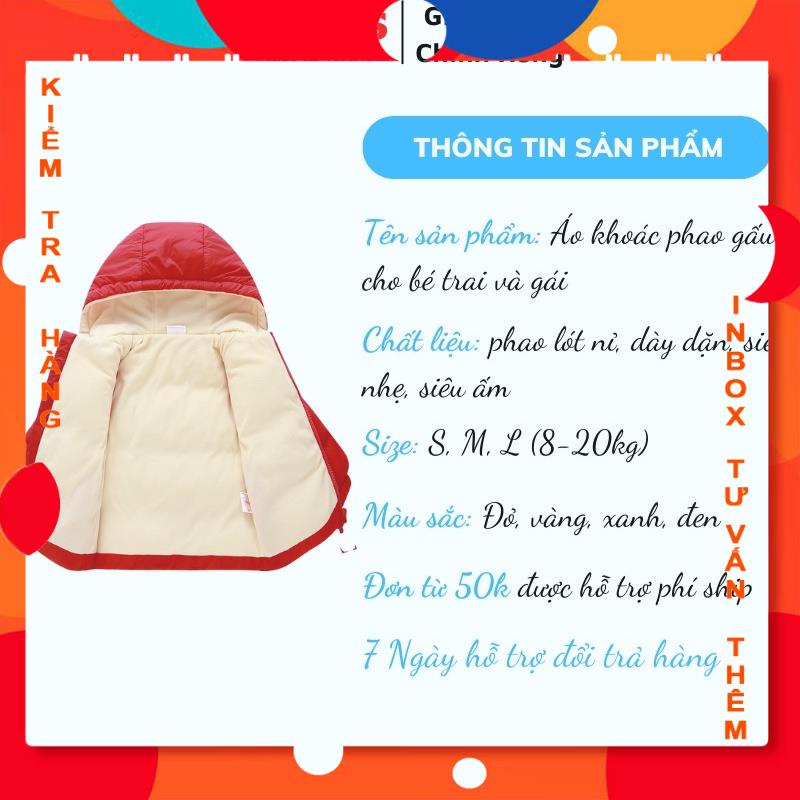 Áo phao cho bé trai bé gái mùa đông lót nỉ hình gấu 1 tuổi đến 5 tuổi QC-KIDS AK02 - hot tiktok