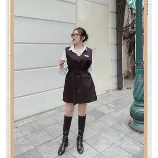 Set Áo Sơ Mi + Đầm Suông Kèm Belt (ÁO TRẮNG + ĐẦM ĐEN)