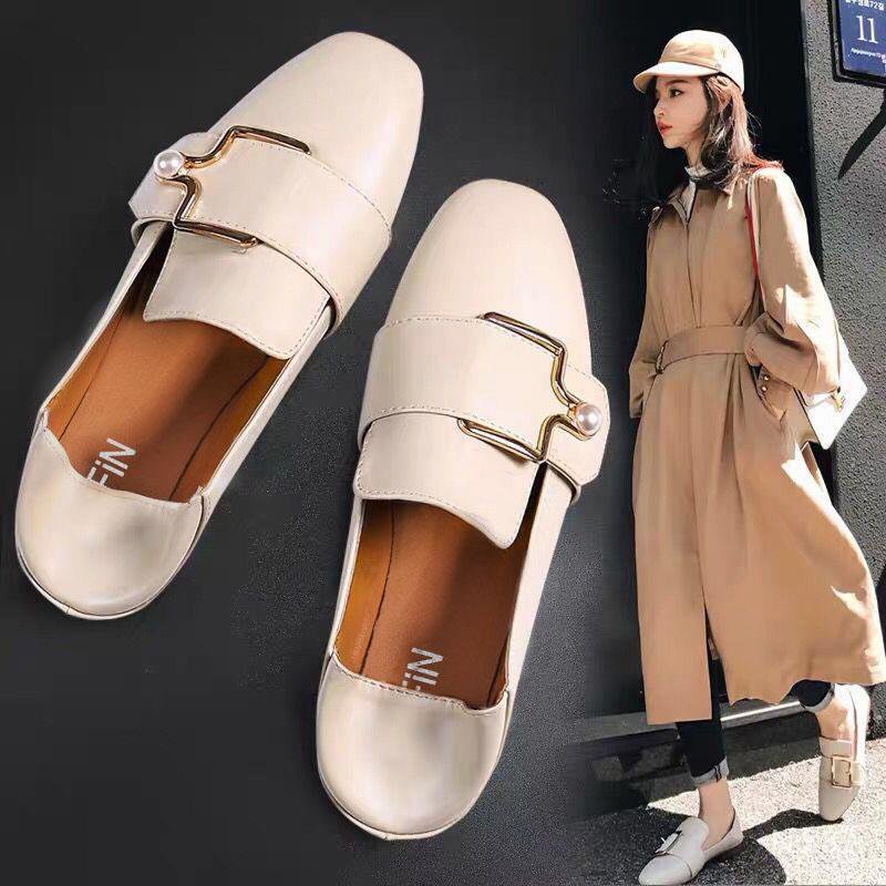 Grandma Red New Femalechic2020Net Trendy Slip-on Peas Shoes Pumps Korean Leather Shoes Flat Shoes Autumn Small Tii6