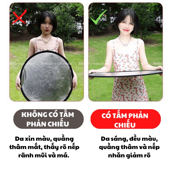 Tấm Phản Quang Chụp Ảnh Thời Trang, Miếng Hắt Sáng Chụp Hình Sản Phẩm 2 Trong 1, 60cm Gấp Gọn - HoHi Decor