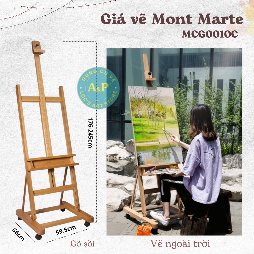 [Lộc'sArtStore] GIÁ VẼ CAO CẤP GỖ SỒI MONTMARTE MCG0010C - TÙY CHỈNH ĐỘ CAO (150-240cm)