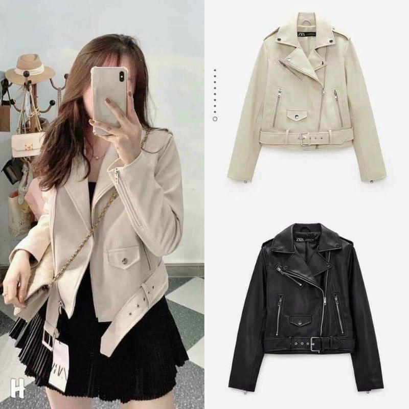 Áo da cài khoá kèm đai siêu sịn