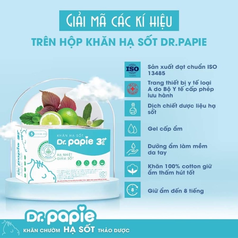 Khăn hạ sốt Dr.Papie cho bé 0M+/3M+