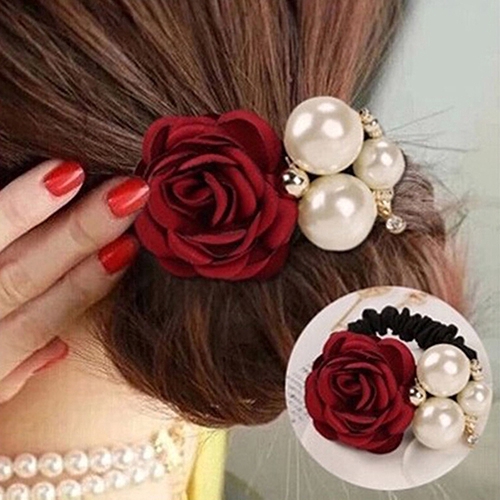 Dây Cột Tóc Đính Hoa Hồng Và Ngọc Trai Quý Phái Xinh Xắn