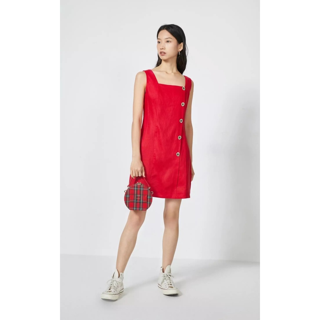 Vero Moda Đầm Dây Rộng Cài Khuy Vải Lanh