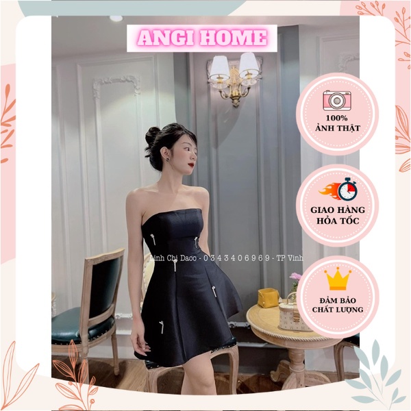 ĐẦM ĐEN ỐNG CÚP NGỰC ĐÍNH ĐÁ ANGI HOME