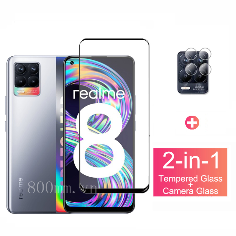 Realme 8 Tempered Glass Full Coverage Glass Film For Realme 8 7 6 Pro C21 C25 X7 X50 Pro 5G 7i 6i C15 Qualcomm Screen Protector and Camera Lens Glass Protector