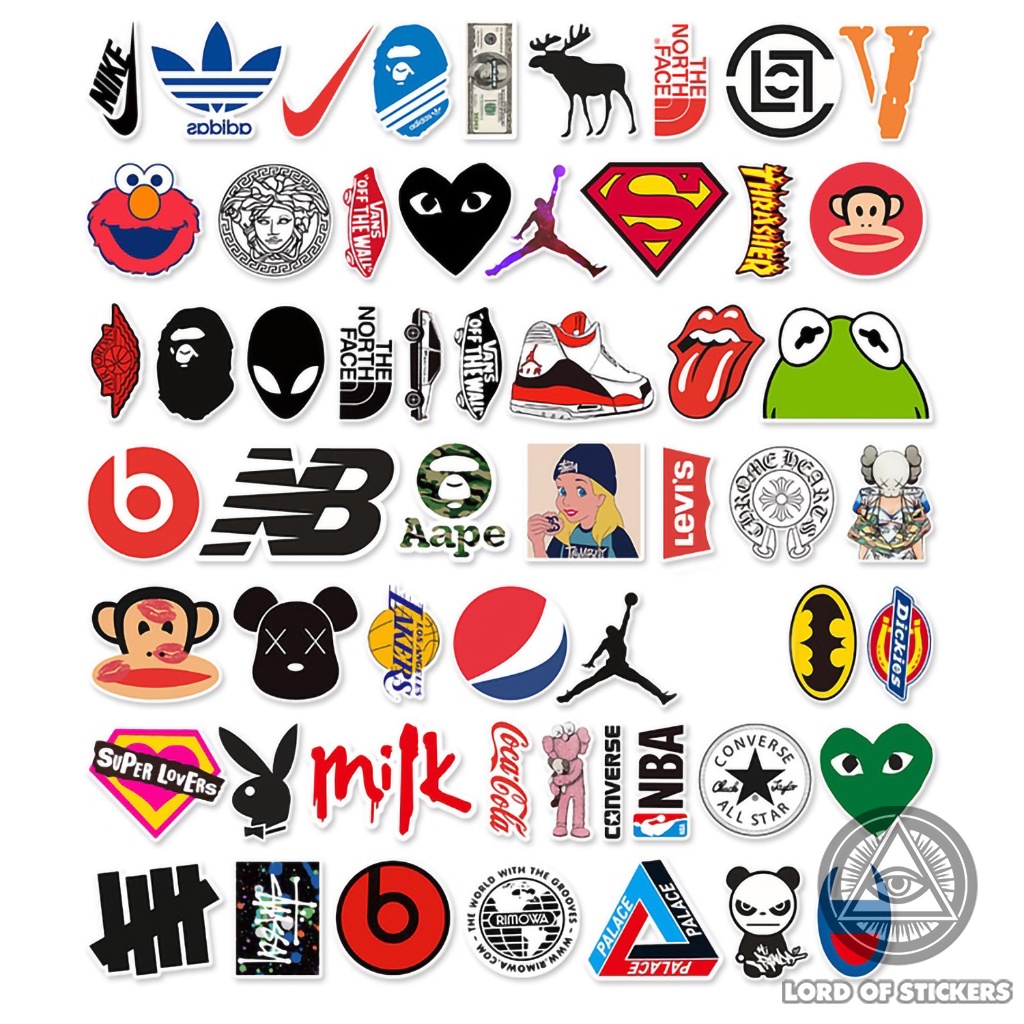 Set 57 Hình Dán Graffiti Sticker Brand Logo Chống Thấm Nước Trang Trí Mũ Nón Bảo Hiểm, Ván Trượt, Laptop, Vali, Guitar