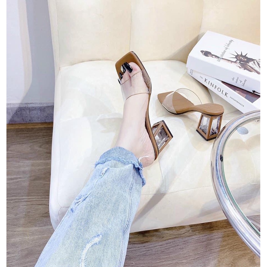 Guốc nữ bản lượn mêka trong mềm êm chân gót lỗ cao 7cm