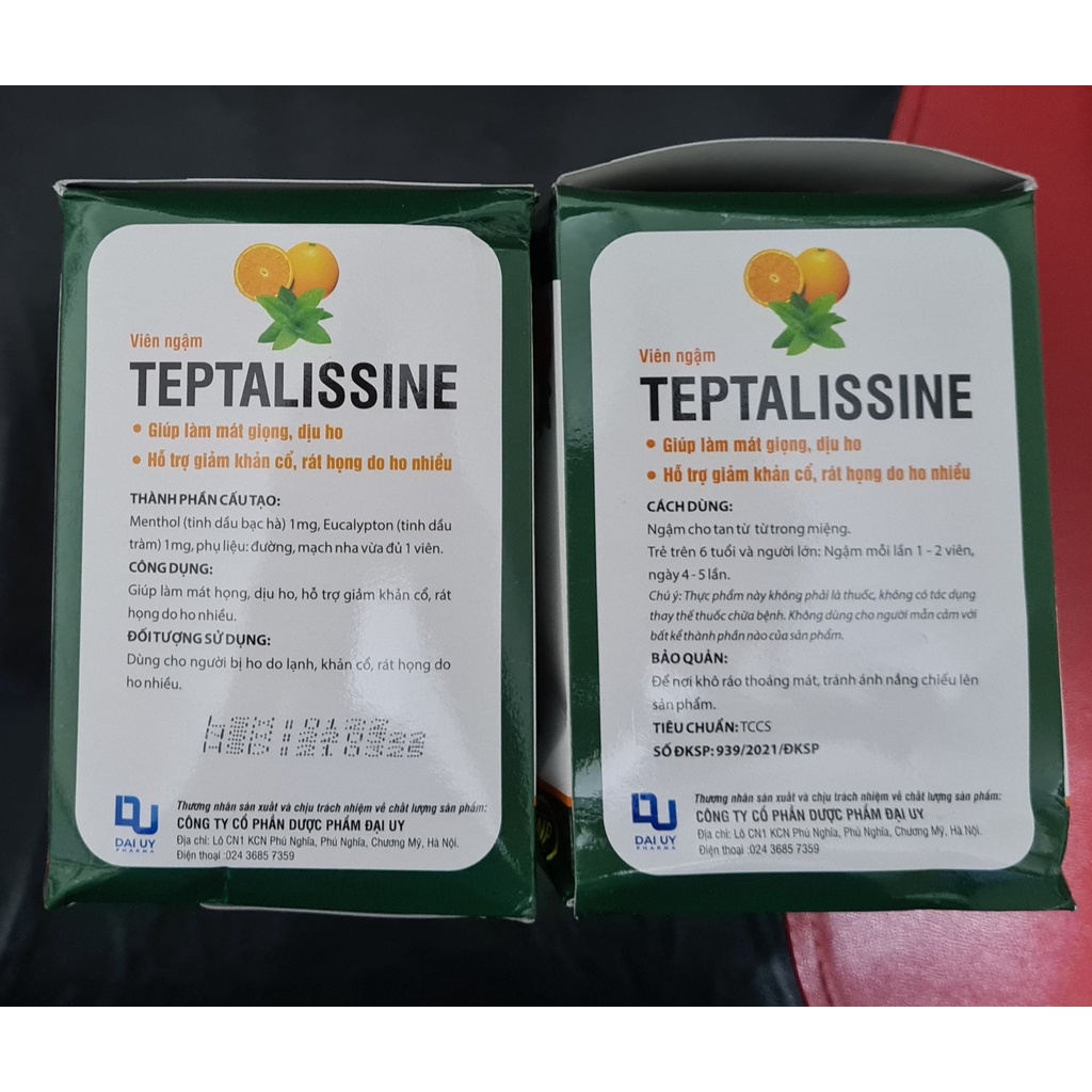 Viên ngậm Teptalissine  - Giúp làm mát giọng, dịu ho, hỗ trợ giảm khản cổ, rát họng do ho nhiều