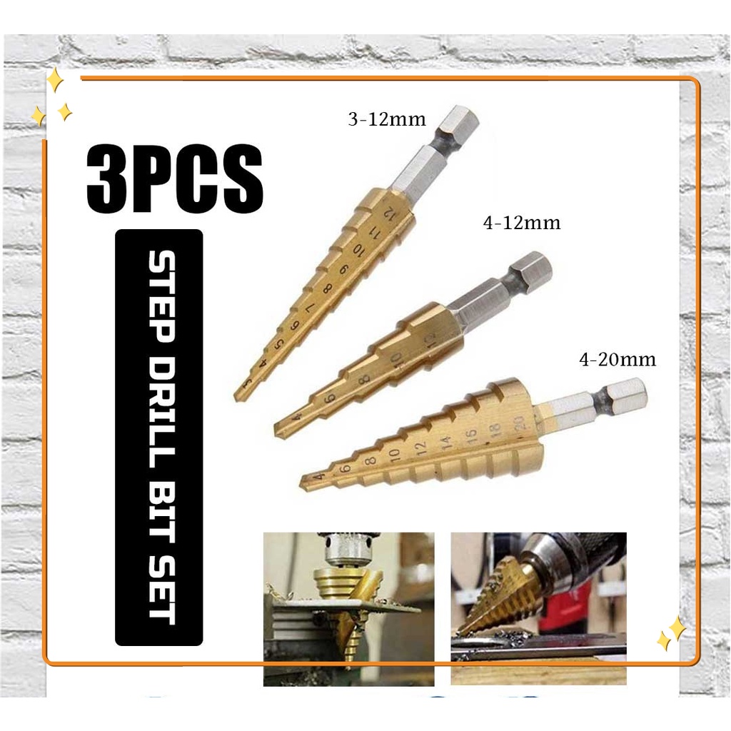 Bộ 4 Mũi Khoan tháp cao cấp Bước 3-12 / 4-12 / 20 / 32mm