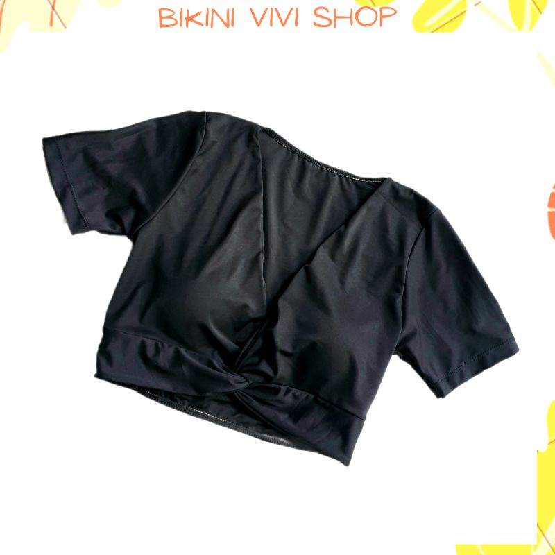Áo bơi nữ, bikini lẻ xoắn ngực có tay màu đen, trắng Vivi Shop [Kèm Ảnh Thật]