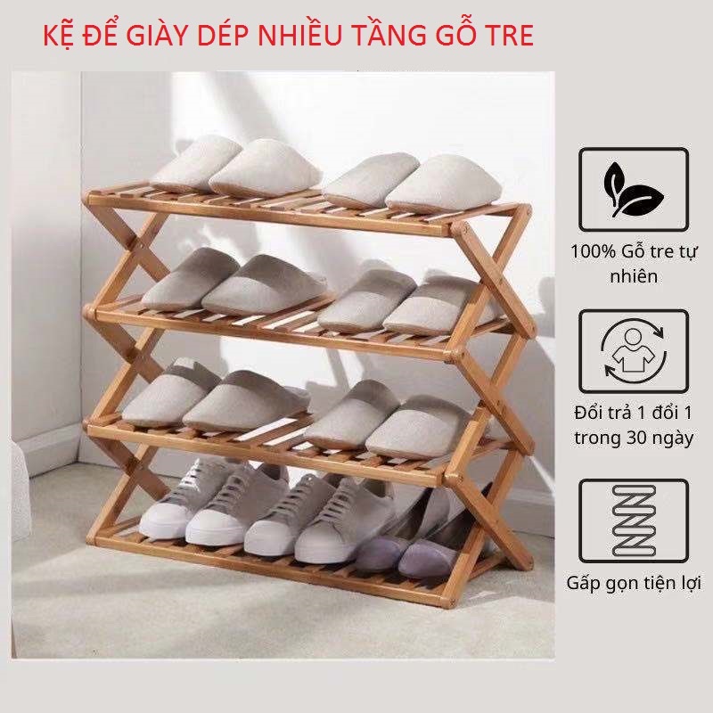 Kệ Để Giày Dép Nhiều Tầng Gỗ Tre, Gấp Xếp Gọn Nhẹ, Không Cần Lắp Ráp