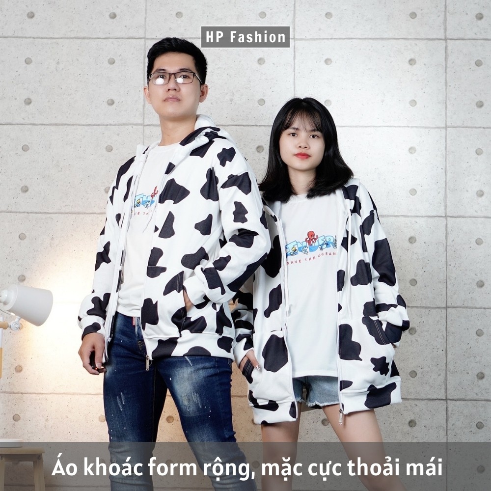 Áo hoodie bò sữa ❤️ Áo khoác nỉ cotton trần bông 2 lớp form siêu rộng Unisex nam nữ KC07