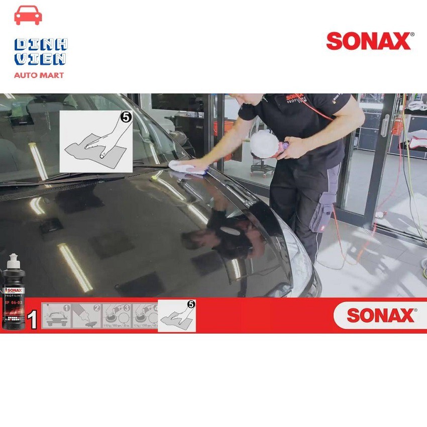 Kem xóa xước bước 1 Sonax Profiline 320141 SP  (250ml) loại bỏ các lớp sơn bị trầy xước, các đốm thô và sơn bị ô-xy hóa.