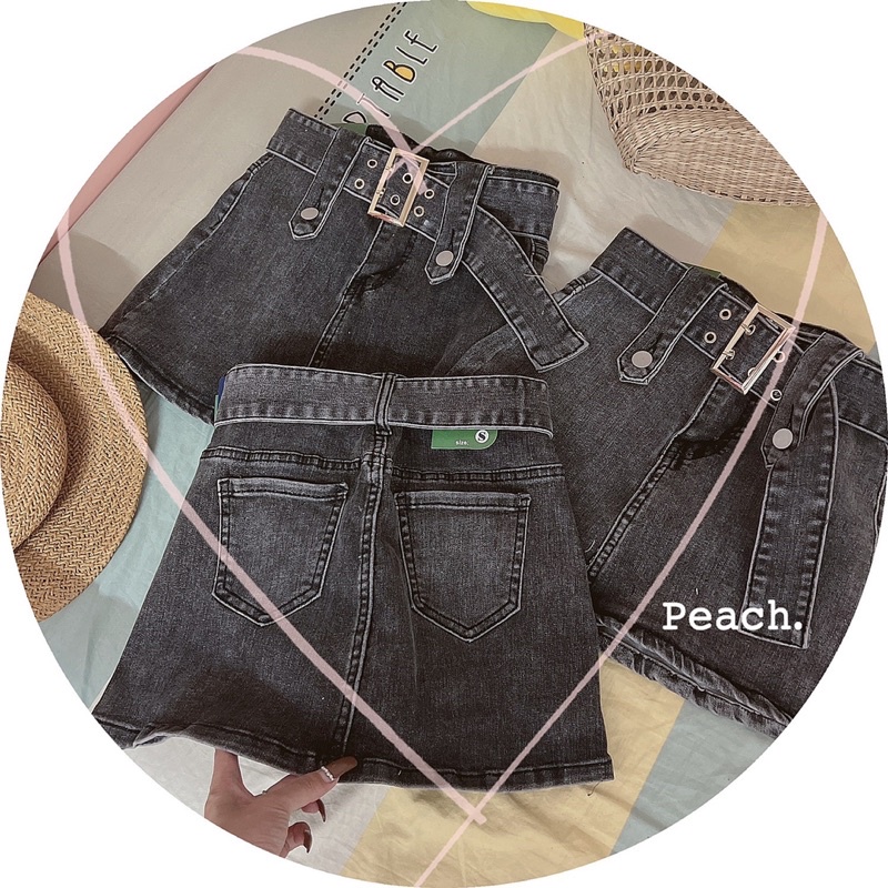Chân váy jeans cạp cao kèm đai jeans cùg màu có quần trong 3 màu