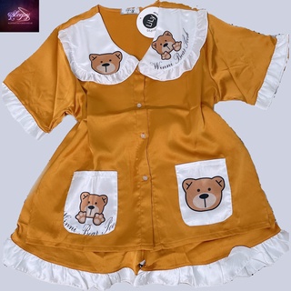 BỘ PYJAMA GẤU TEDDY LỤA  SATIN QUẦN ĐÙI  [CAO CẤP] [HÀNG ĐẸP CHUẨN]