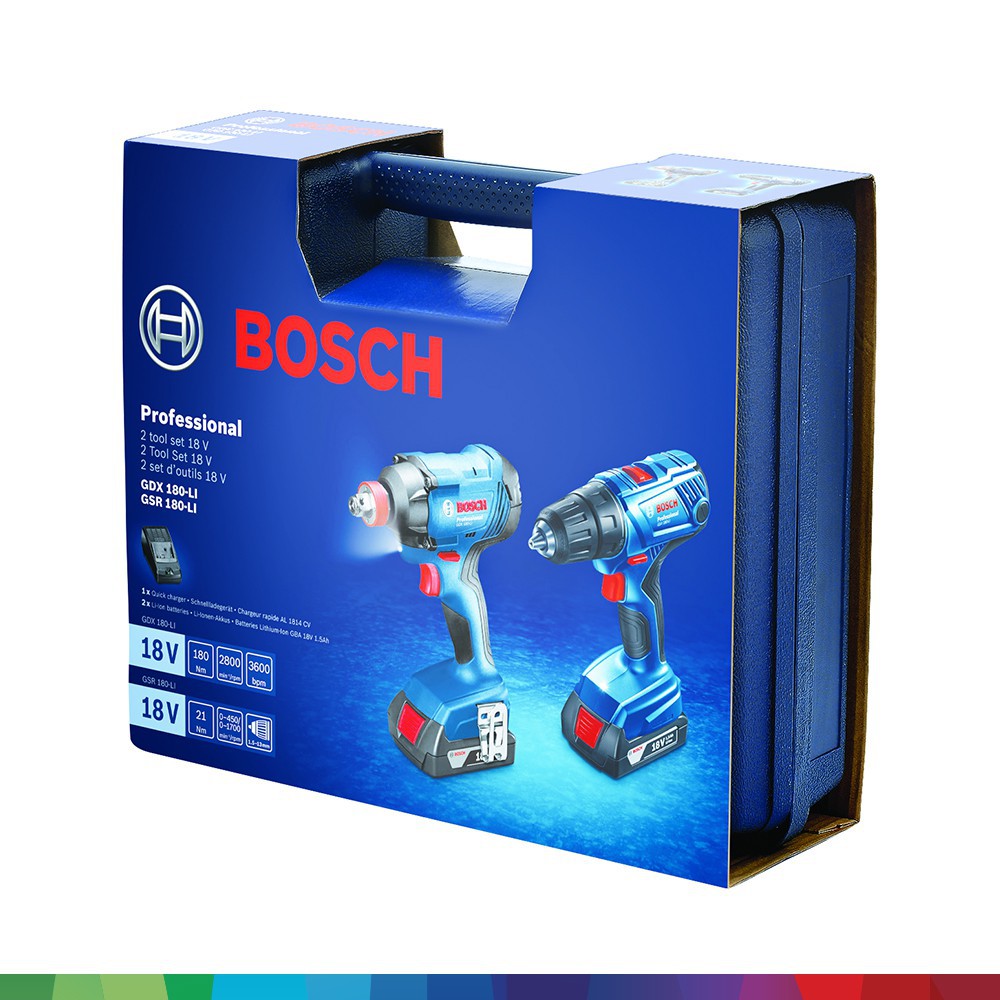 Máy khoan vặn vít dùng pin TAY Bosch GSR 180-LI + phụ kiện MỚI