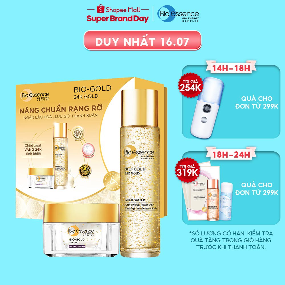 Hộp Quà Bio-essence Kem Dưỡng Ban Đêm Bio-Essence Bio-Gold 40gr và Nước Dưỡng Bio Gold 30ml