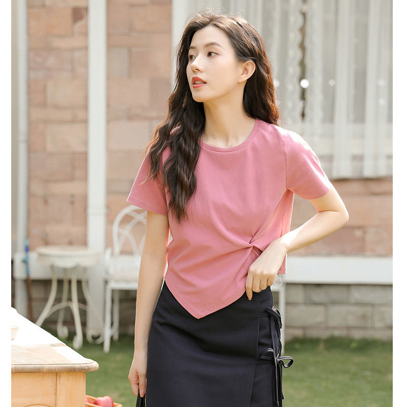 Áo thun nữ màu trơn tay ngắn thiết kế đơn giản trẻ trung thời trang
