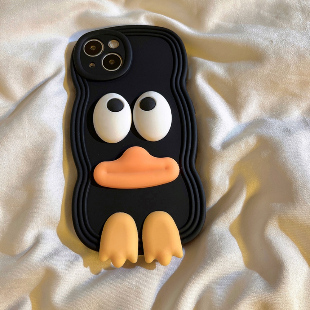 Ốp Điện Thoại Silicon Dẻo Hình Chú Vịt Mắt To Kèm Vòng Đeo Tay Cho Apple Iphone 14max 12 13promax xr / xs 11promax