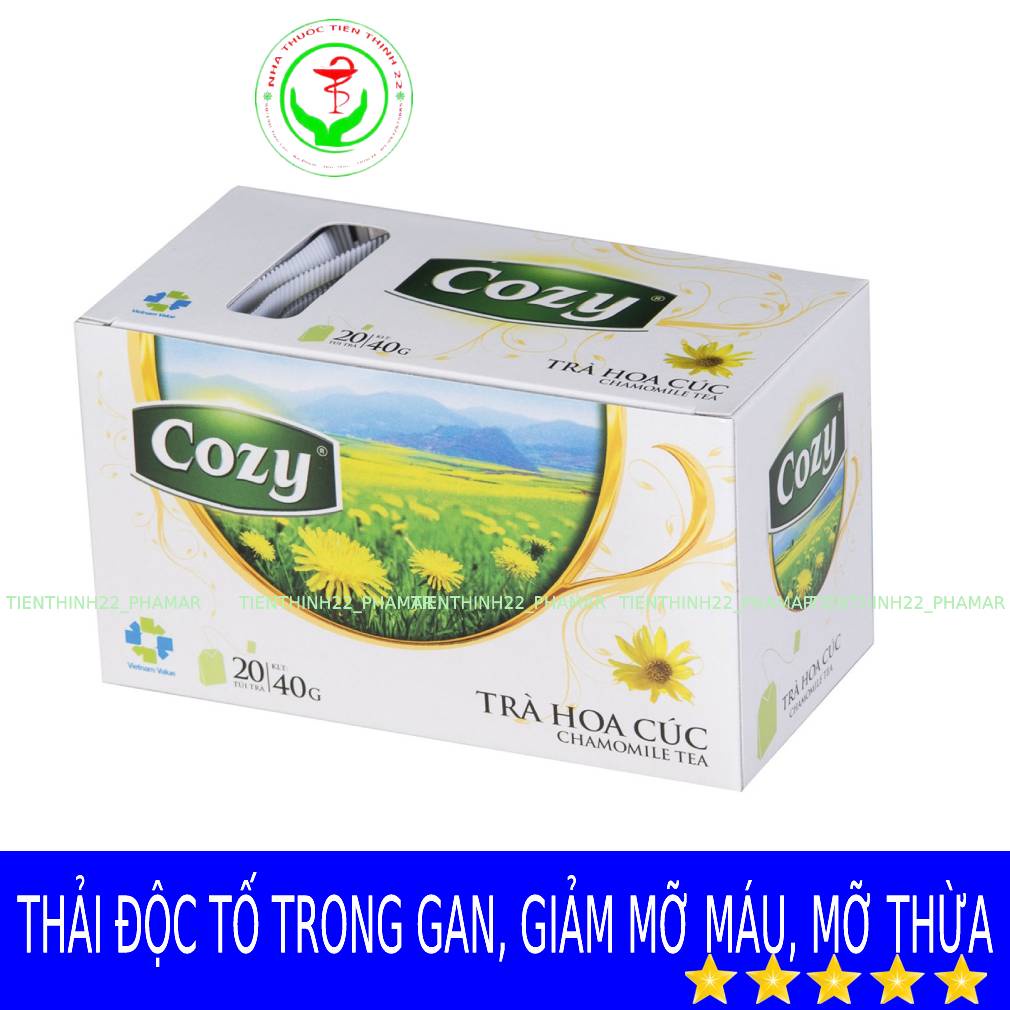 Trà Thảo Dược Hoa Cúc Cozy giải độc mát gan làm tan mỡ máu  Hộp 20 Gói x 2g