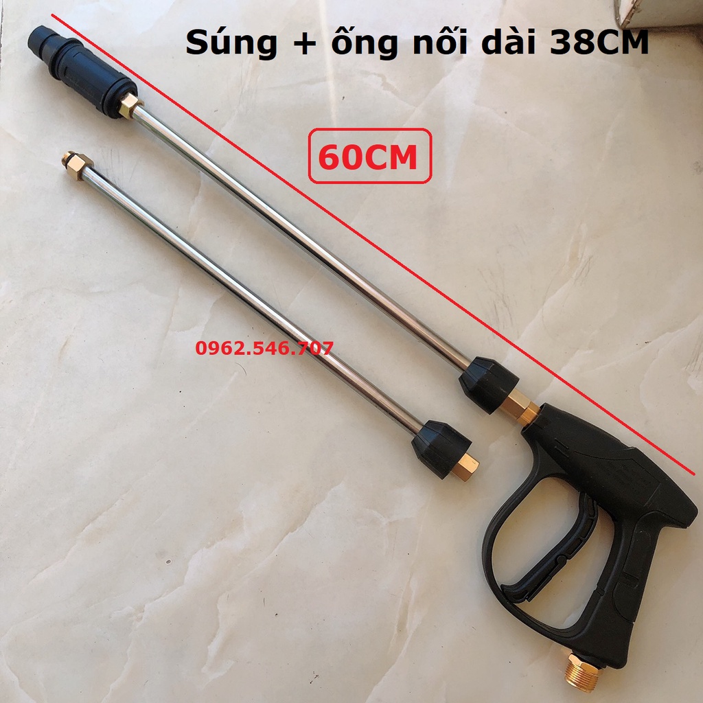 (HÀNG LOẠI 1) Súng rửa xe áp lực cao ren ngoài 22mm Và 14mm kèm ông nối inox dài 38cm