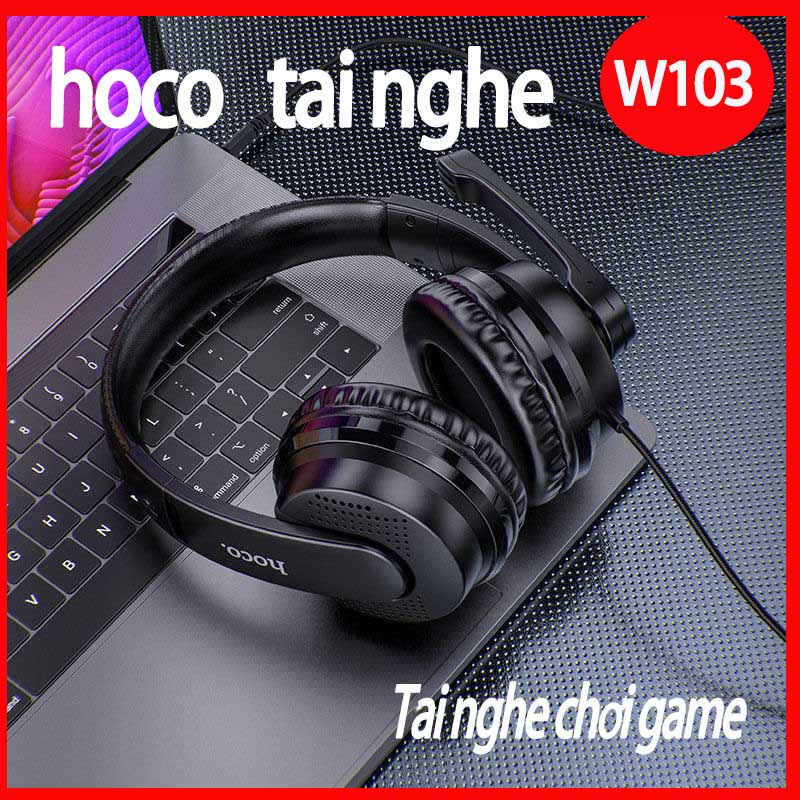 Tai nghe chụp tai có mic game hoco W103 điều chỉnh âm lượng chơi game pubg liên quân trên PC máy tính điện thoại