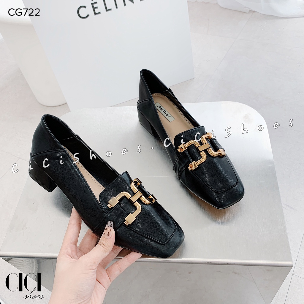 Giày cao gót nữ CiCi Shoes gót vuông 3cm, giầy lười khoá móc câu đồng - CG722