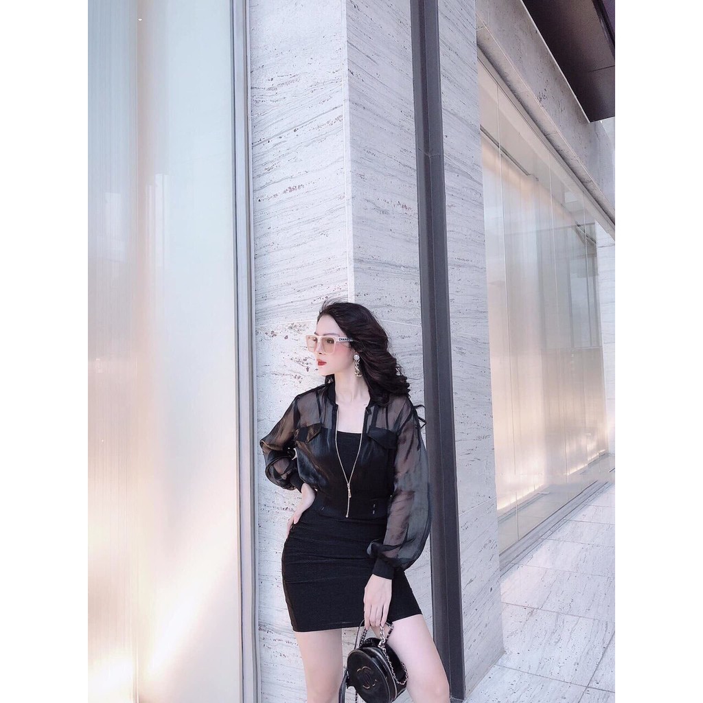 Siêu phẩm đầm 2 dây bún kèm áo khoác voan xinh xắn cá tính cực hot