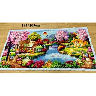 (XẢ KHO) Tranh thêu chữ thập phong cảnh Tổ ấm hạnh phúc MN0027 153*83cm