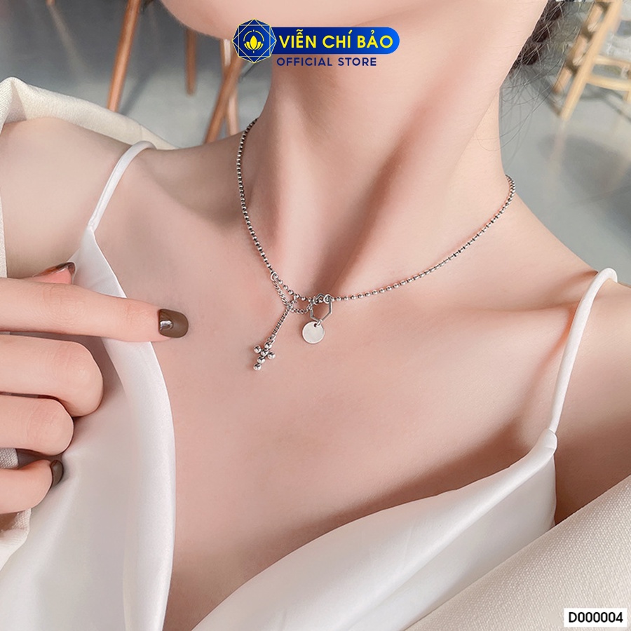 Dây chuyền bạc nữ Choker thập giá dây bi chất liệu bạc 925 thời trang phụ kiện trang sức Viễn Chí Bảo D000004