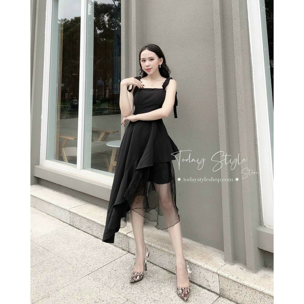[MẪU HOT] Đầm xòe chéo tà vạt xéo hai dây cột nơ vai form dài - Hadi Dress | BigBuy360 - bigbuy360.vn